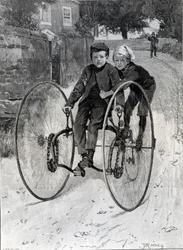 Das gestohlene Pferd, zwei Jungen auf einem Dreirad, 1891